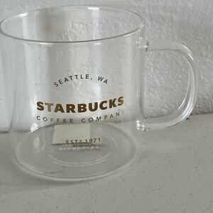 Starbucks Transparent Glass Mug with White Logo. A3